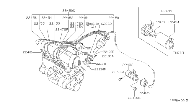 1980 Nissan 280ZX Spark Plug Diagram for 22401-N4715