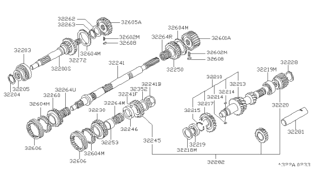 1980 Nissan 280ZX Counter Gear Assembly Diagram for 32210-E9507