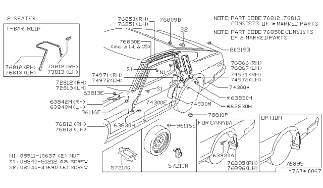 1981 Nissan 280ZX Weatherstrip Diagram for 76831-P7160