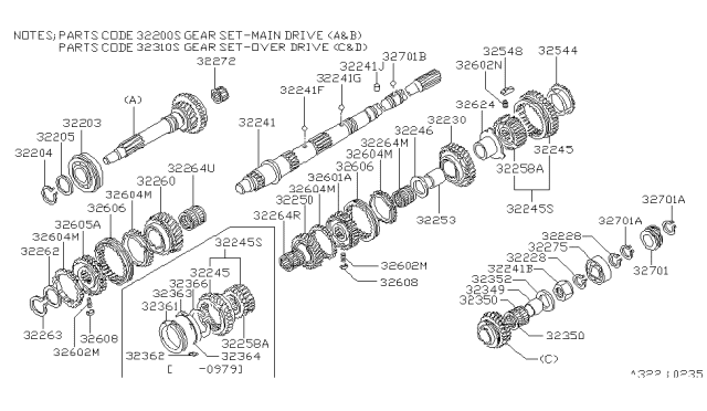 1981 Nissan 280ZX Gear Assembly 1ST Diagram for 32242-E9460