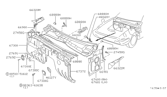 1982 Nissan 280ZX Dash Side ASY L Diagram for 67601-P8100