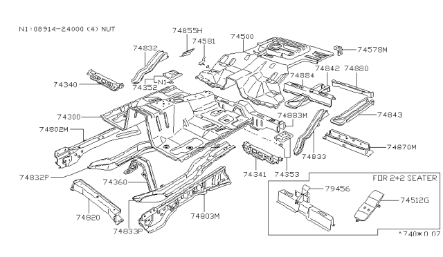 1983 Nissan 280ZX Member Cross Front Diagram for 75210-P7100