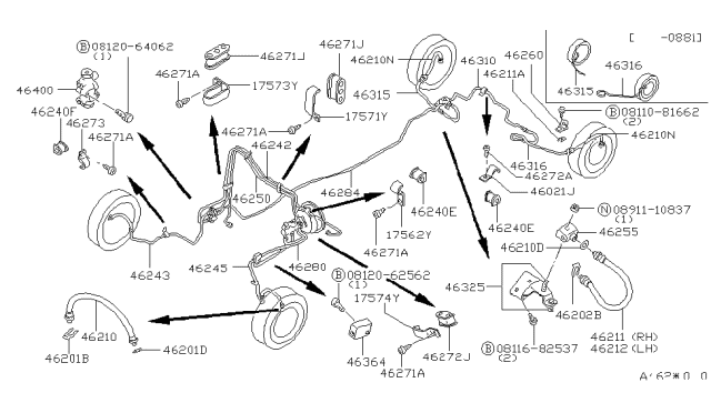 1982 Nissan 280ZX Brake Piping & Control Diagram