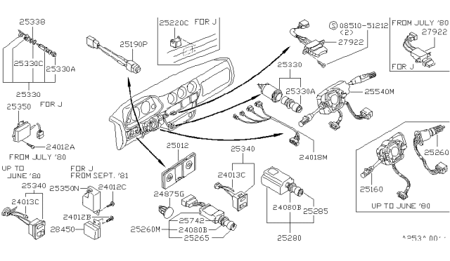 1981 Nissan 280ZX Switch Combination Comb Diagram for 25560-P9101