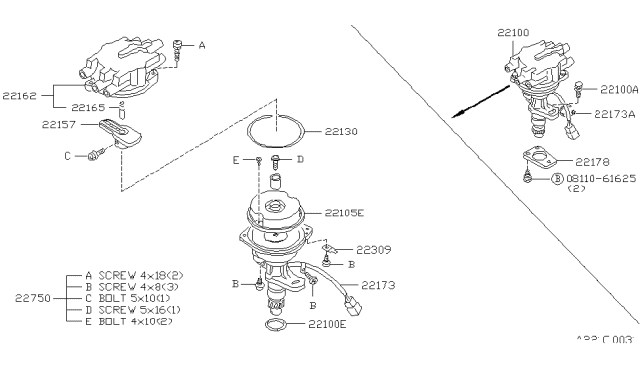1989 Nissan 300ZX Distributor ASY Diagram for 22100-21P03