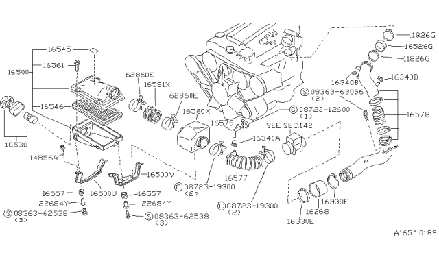 1984 Nissan 300ZX Hose-Air Duct Diagram for 16578-01P10