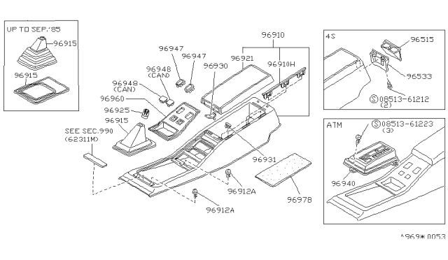 1985 Nissan 300ZX Plug-Switch Hole Diagram for 96916-01P04