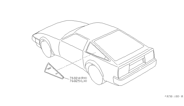 1985 Nissan 300ZX Glass Side Window R Diagram for 83312-03P00