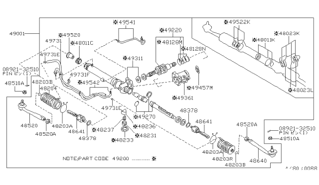 1989 Nissan 300ZX Rack & Inner Tube Power Steering Diagram for 49271-21P06