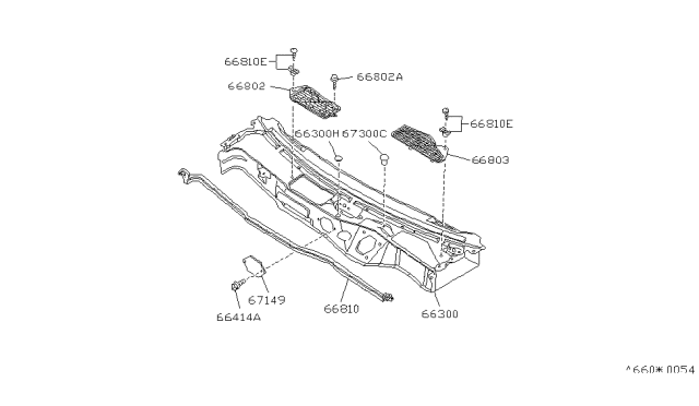 1984 Nissan 300ZX Grille COWL Top R Diagram for 66901-01P00