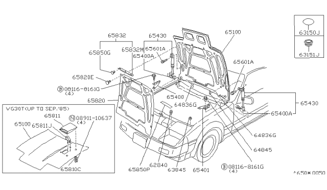 1986 Nissan 300ZX Bolt-Hood Stay Diagram for 65432-01P00