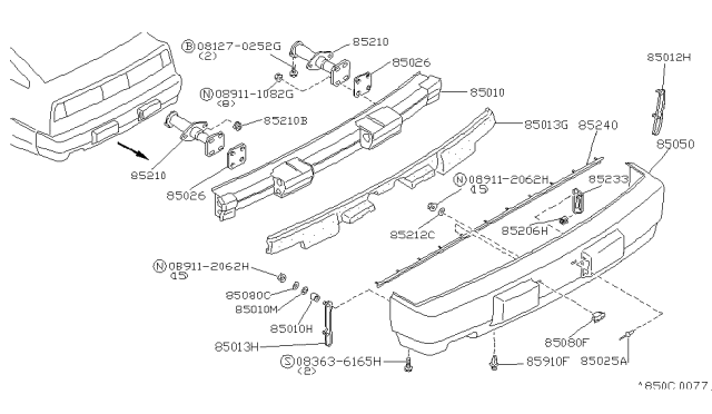 1989 Nissan 300ZX Collar Bumper Side Diagram for 85120-01P00