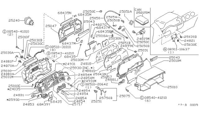 1987 Nissan 300ZX Multi Gauge Display Assembly Diagram for 24821-19P45