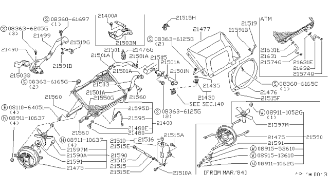 1986 Nissan 300ZX Radiator Assy Diagram for 21400-02P04