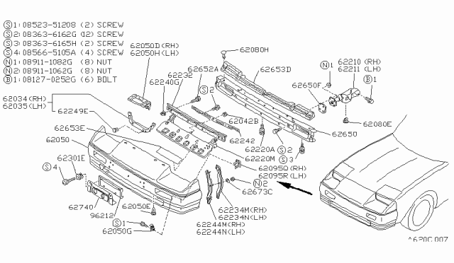 1986 Nissan 300ZX Absorb Front Bumper R Diagram for 62200-01P00