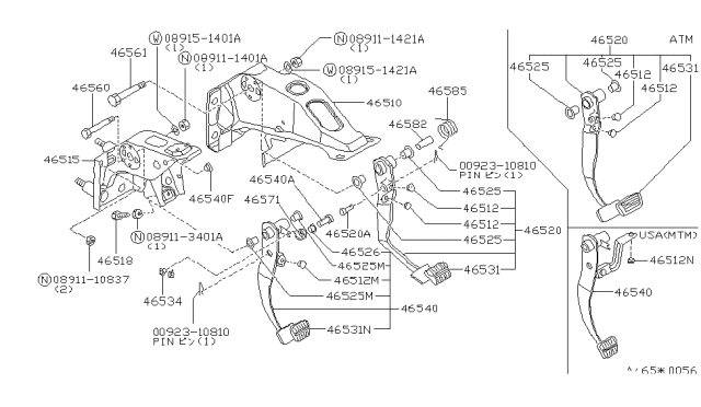 1985 Nissan 300ZX Brake & Clutch Pedal Diagram