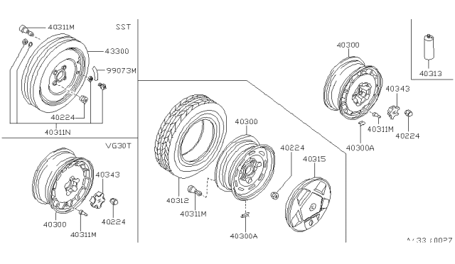 1985 Nissan 300ZX Disc Wheel Ornament Diagram for 40343-05P00