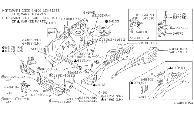 1987 Nissan 300ZX GUSSET HOODLEDGE-RH Diagram for 64170-01P00