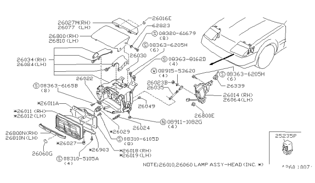 1987 Nissan 300ZX Headlamp Unit Diagram for 26705-89942