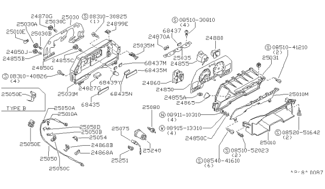 1984 Nissan 300ZX Speedometer Assembly Diagram for 24821-01P23