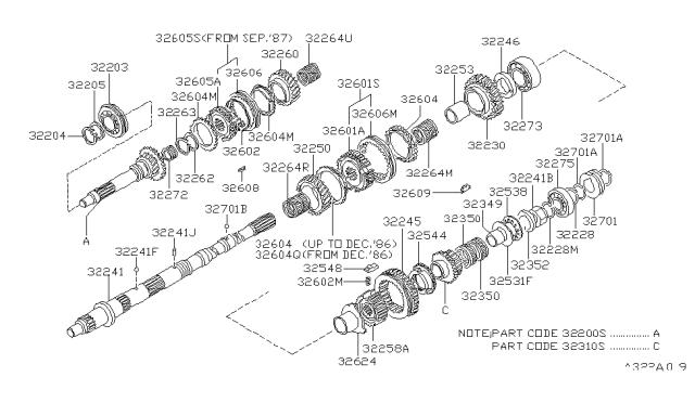 1987 Nissan 300ZX Ring Snap C Diagram for 32204-01G02