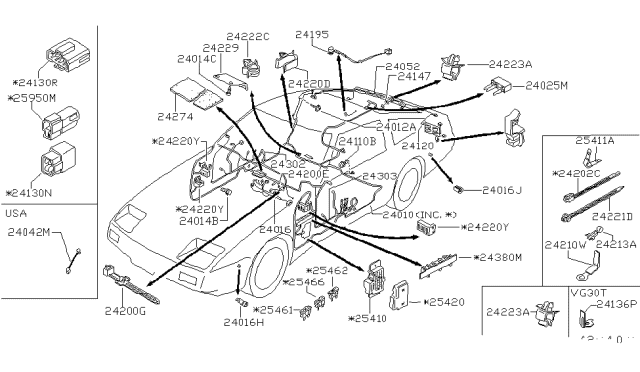 1987 Nissan 300ZX Harness Engine Room Diagram for 24010-25P04