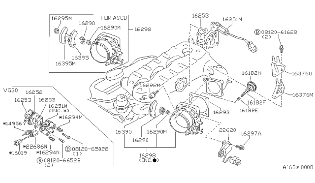 1986 Nissan 300ZX Throttle Body Diagram for 16118-01P11