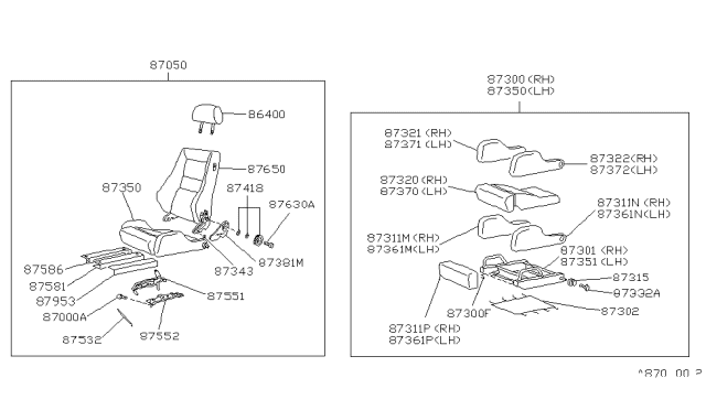 1989 Nissan 300ZX Pad Assembly Cushion Diagram for 87313-22P80