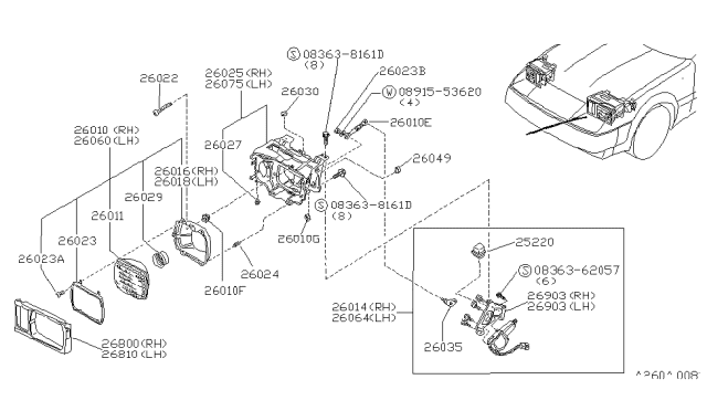 1984 Nissan 300ZX Headlamp Housing Assembly, Driver Side Diagram for 26311-01P00