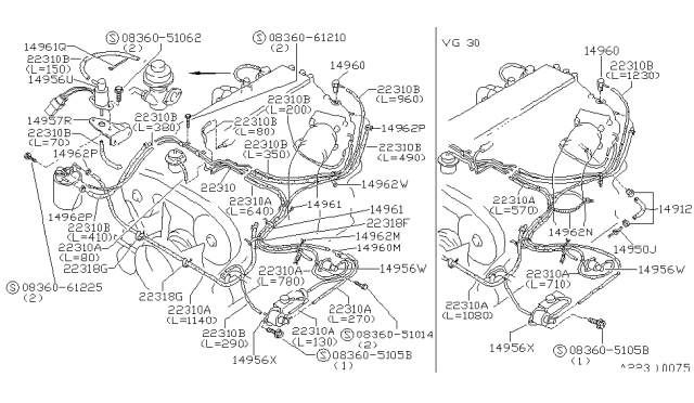 1987 Nissan 300ZX Hose-EVAP Control Diagram for 14912-01P01