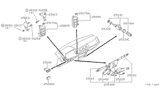 1986 Nissan 300ZX Switch Assy-Combination Diagram for 25560-19P21