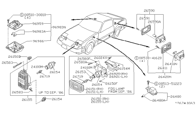 1986 Nissan 300ZX Lamp Assembly-Fog RH Diagram for 26150-21P00