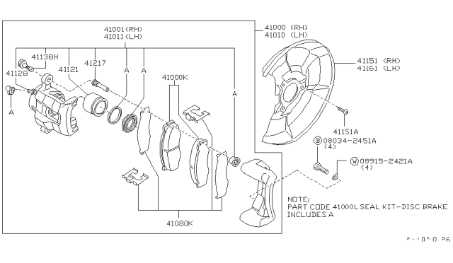 1987 Nissan 300ZX Brake ASY Front LH Diagram for 41010-03P00