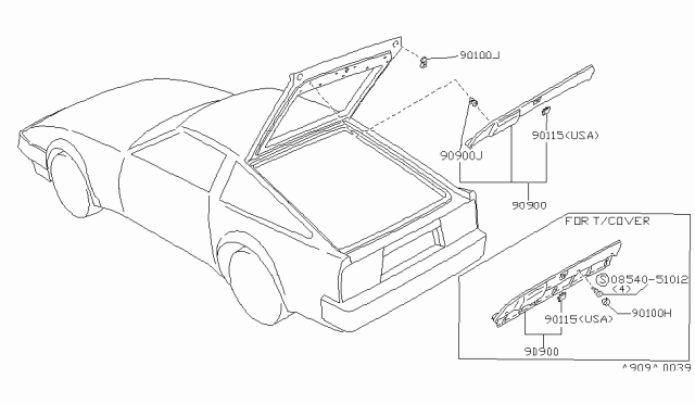 1987 Nissan 300ZX FINISHER ASY Bk D Diagram for 90920-19P31