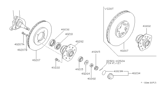 1988 Nissan 300ZX Hub Assembly-Road Wheel Front Diagram for 40202-21P25