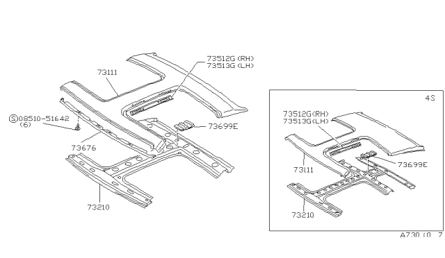1988 Nissan 300ZX Rail Front Roof Diagram for 73300-03P00