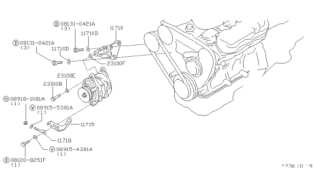 1989 Nissan 300ZX Bracket Alternator Diagram for 11710-15V00