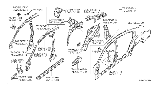 2007 Nissan Altima Pillar Re Inner L Diagram for G6631-JA0MB