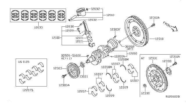 2008 Nissan Altima Piston,Crankshaft & Flywheel Diagram 2