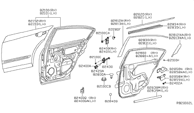 2012 Nissan Altima Rear Door Panel & Fitting Diagram