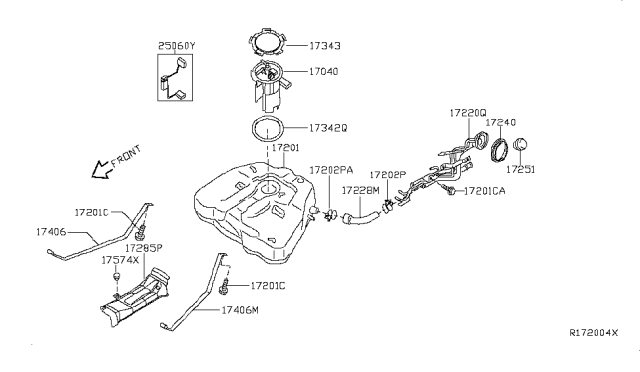 2011 Nissan Altima Filler Cap Assembly Diagram for 17251-9HA0B