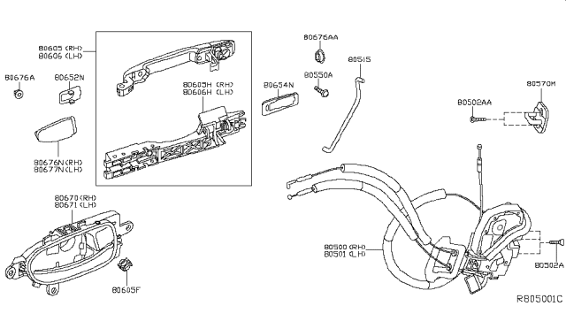 2010 Nissan Altima Front Outside Door Handle Assembly, Left Diagram for 82607-ZN73A