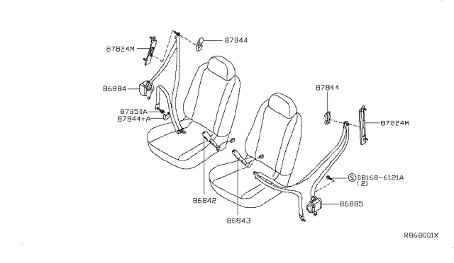 2011 Nissan Altima Front Seat Right Buckle Belt Assembly Diagram for 86842-ZX68A