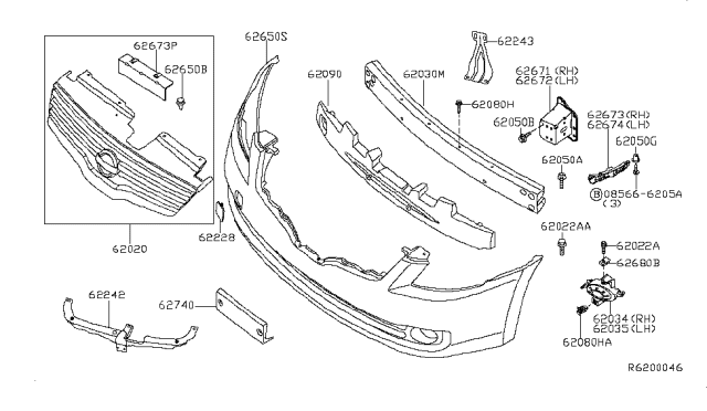 2009 Nissan Altima ARMATURE Assembly Front Bumper Diagram for 62032-ZN50A