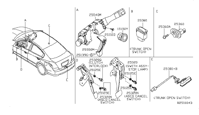 2012 Nissan Altima Switch Assy-Combination Diagram for 25560-JA046