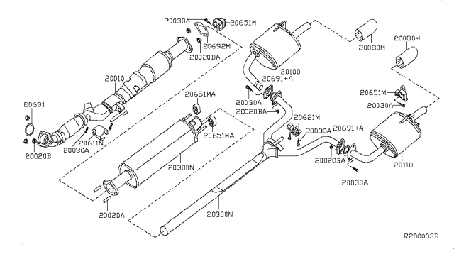 2007 Nissan Altima Exhaust, Main Muffler Assembly Diagram for 20110-JA000