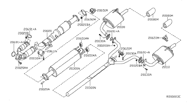 2012 Nissan Altima Exhaust, Main Muffler Assembly Diagram for 20110-ZN70A