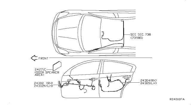 2009 Nissan Altima Harness Assembly - Door, Front Diagram for 24125-ZX00A