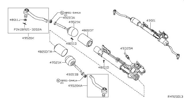 2008 Nissan Altima Socket Kit-Tie Rod,Inner Diagram for 48521-JA00A