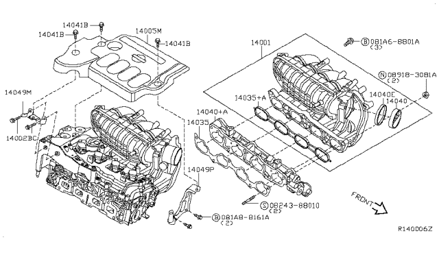 2007 Nissan Altima Manifold-Intake Diagram for 14001-JA00A
